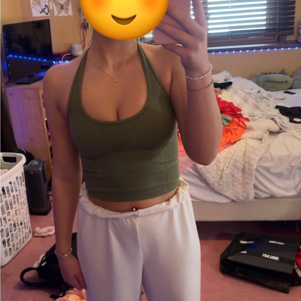 American Eagle Olive Green Halter Tank Top